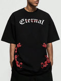 Men's Flower & Letter Pattern Casual Short Sleeve T-shirt