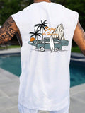 Men's Summer Vacation Slogan Palm Tree Printed Leisure Tank Top