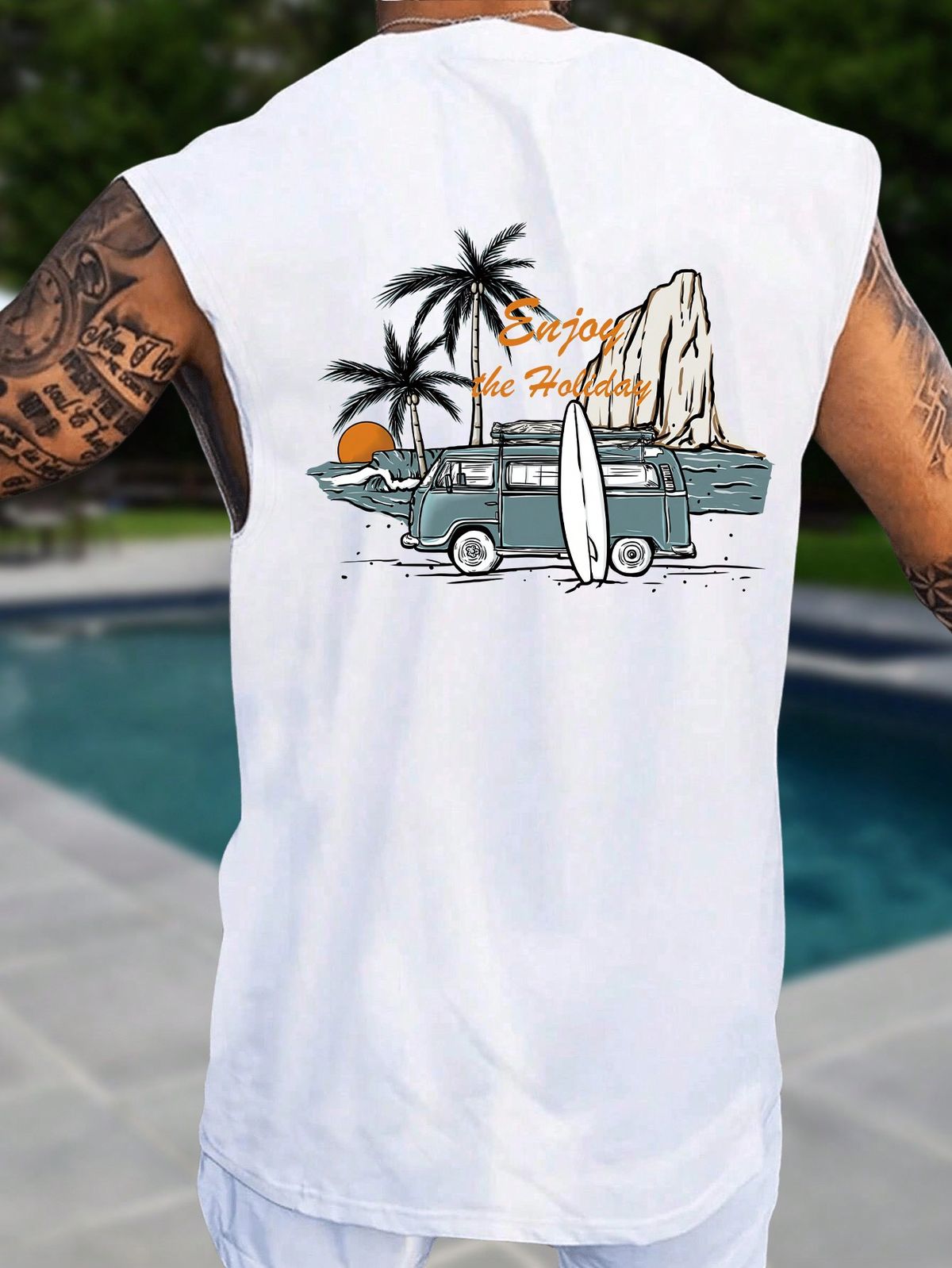 Men's Summer Vacation Slogan Palm Tree Printed Leisure Tank Top