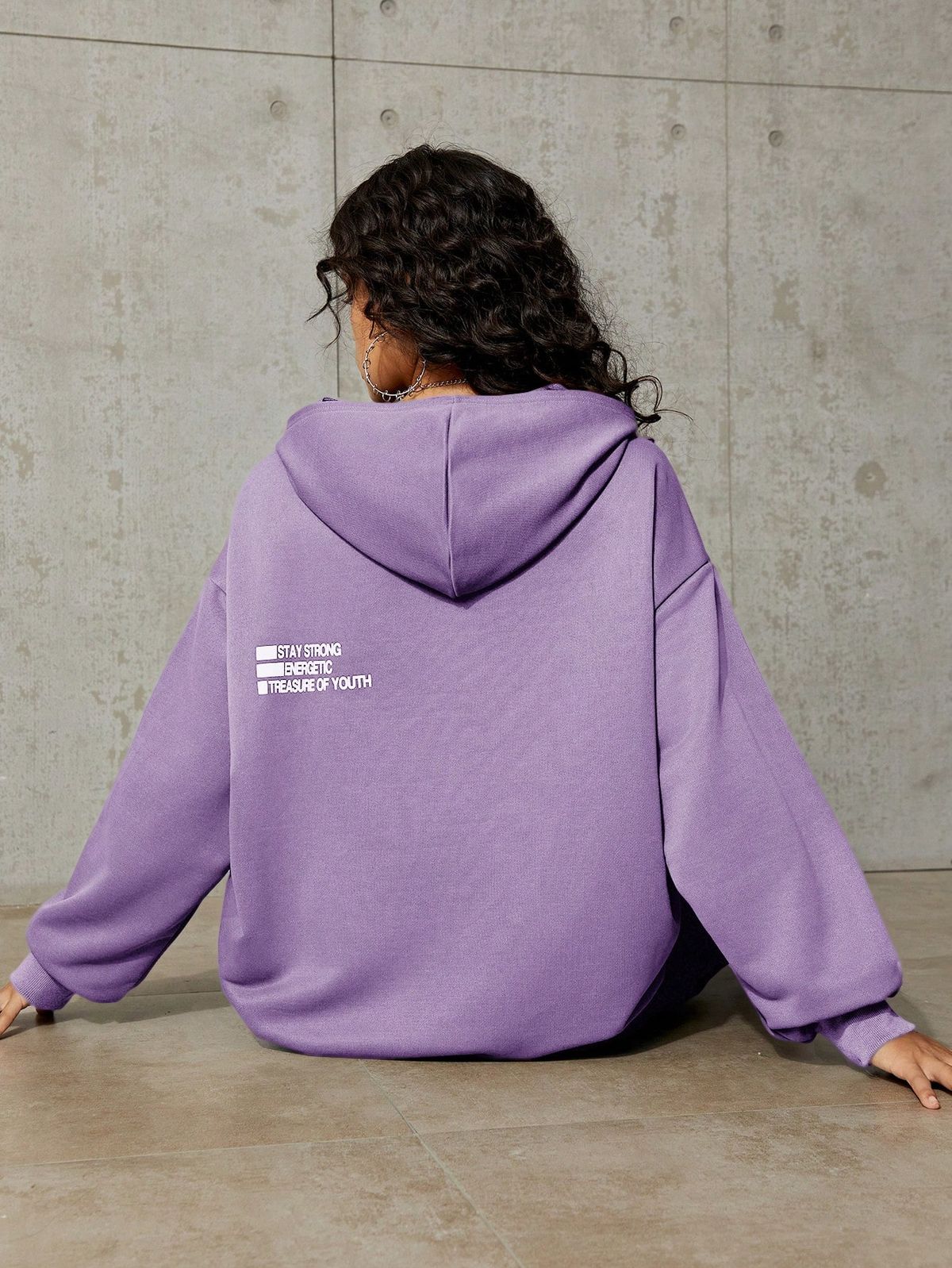 Teen Girls' Knitted Hoodie With Letter Print For Casual Wear