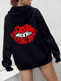 Lip & Slogan Graphic Drop Shoulder Drawstring Thermal Hoodie