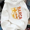 Fcbprinted Hoodie, Drawstring Casual Hooded Sweatshirt For Winter And Autumn, Women's Clothing