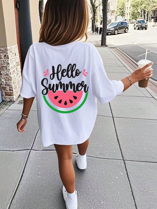 Casual Graphic Print Round Neck Short Sleeve T-Shirt, Summer Top