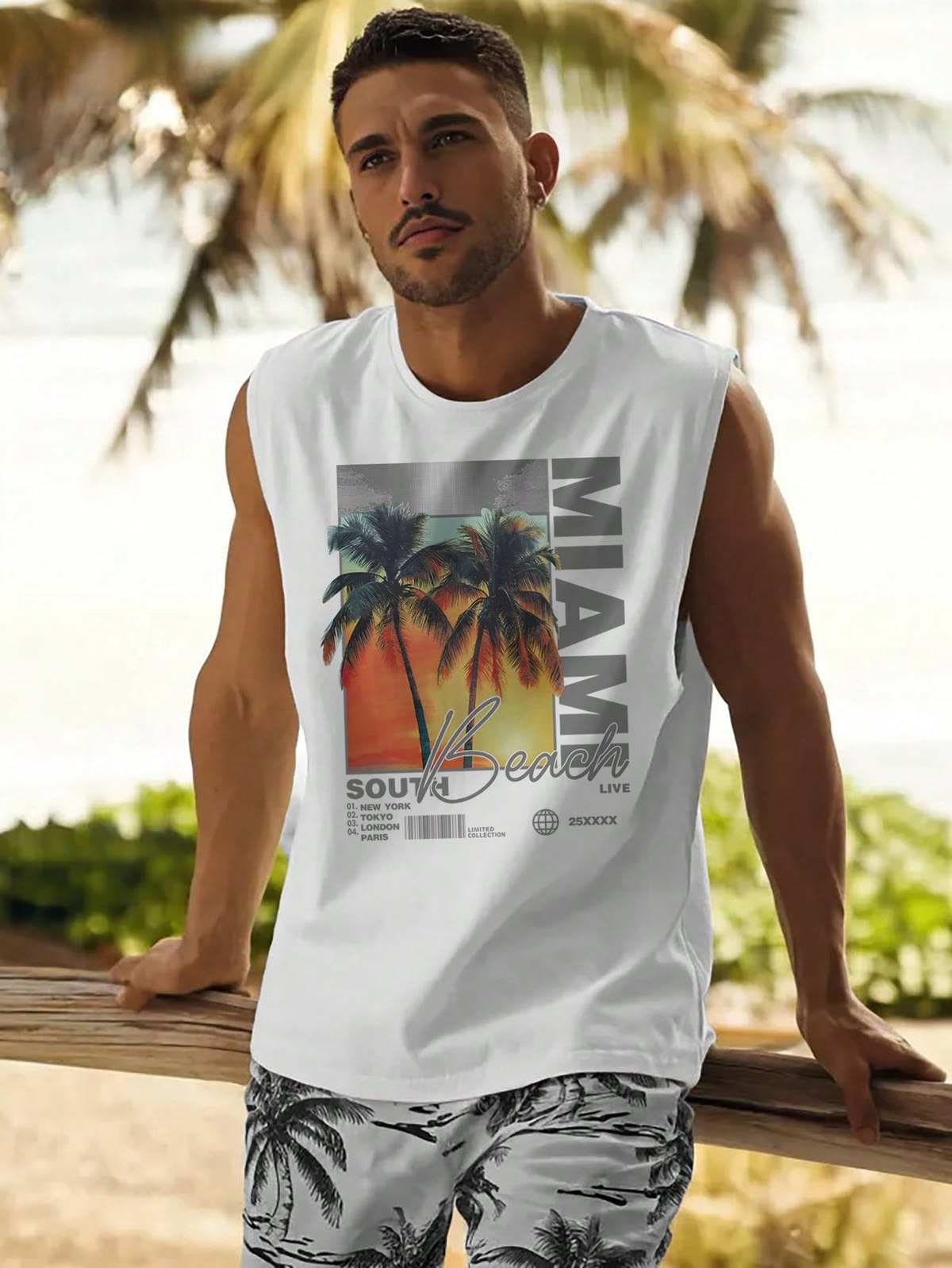 Men Beach Outfits Summer Vacation Knit Casual Surfing Seaside Beach Shark Graphic Fit Hawaiian Tank Top Beachwear