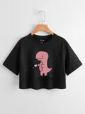 Dinosaur & Letter Graphic Crop Tee Oversized