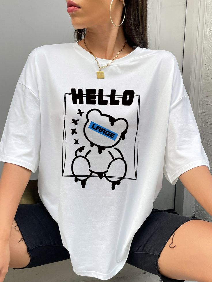 Letter & Bear Graphic Drop Shoulder Tee