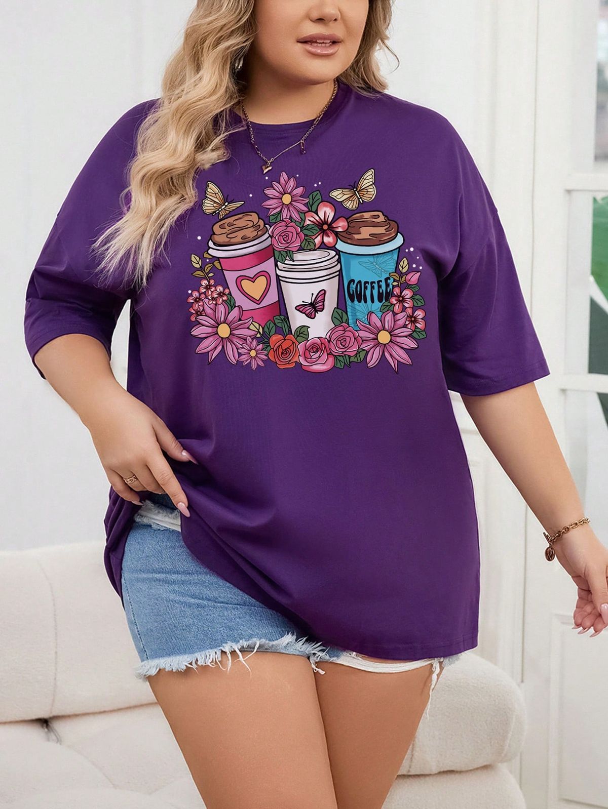 Plus Size Printed Drop Shoulder T-Shirt