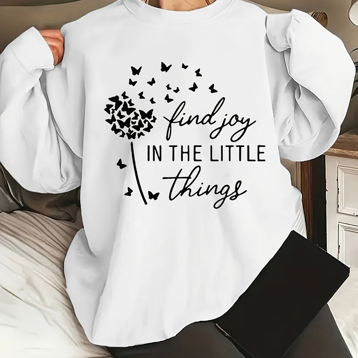 Dandelion & Letter Print Sweatshirt, Casual Long Sleeve Crew Neck Sweatshirt, Women's Clothing