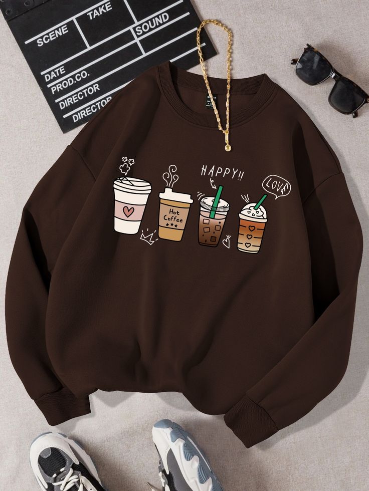 1pc Cartoon And Letter Graphic Thermal Lined Sweatshirt