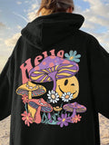 Women's Mushroom & Cartoon Printed Drawstring Hoodie