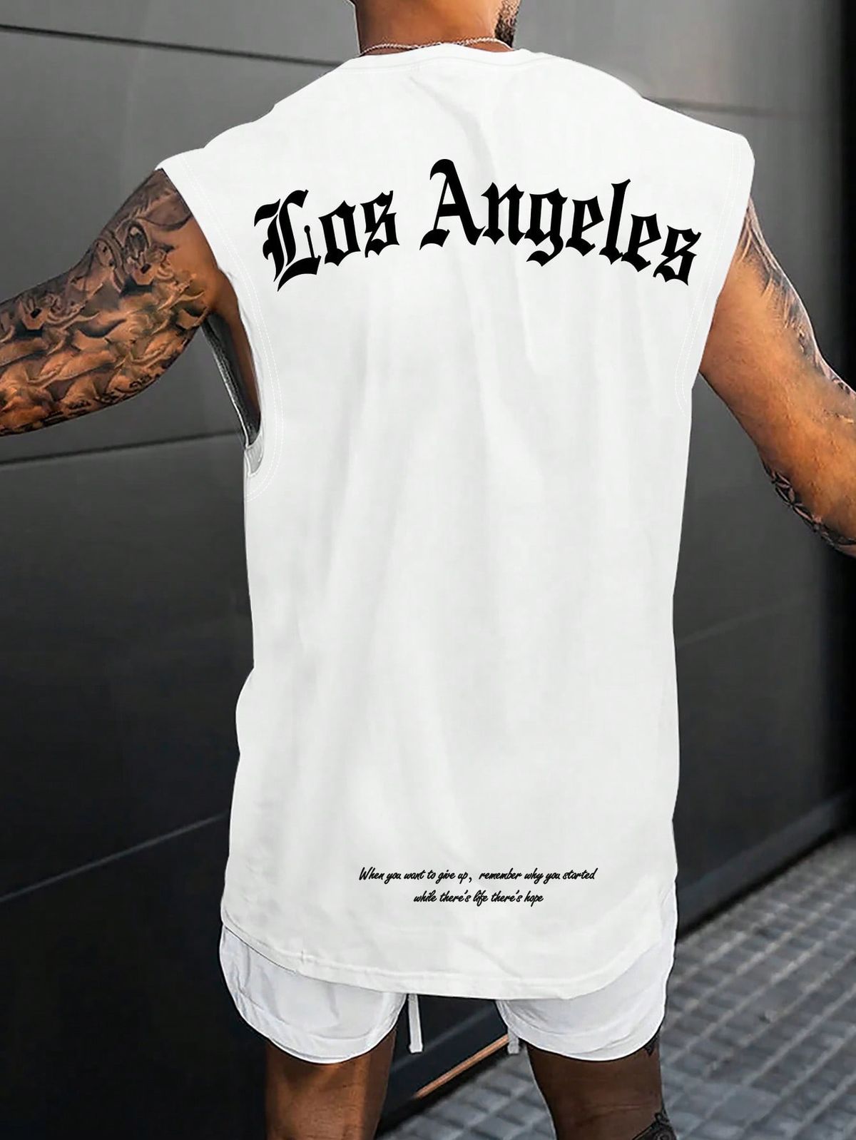 White Oversized Men's Letter Print Casual Tank Top With Round Neck