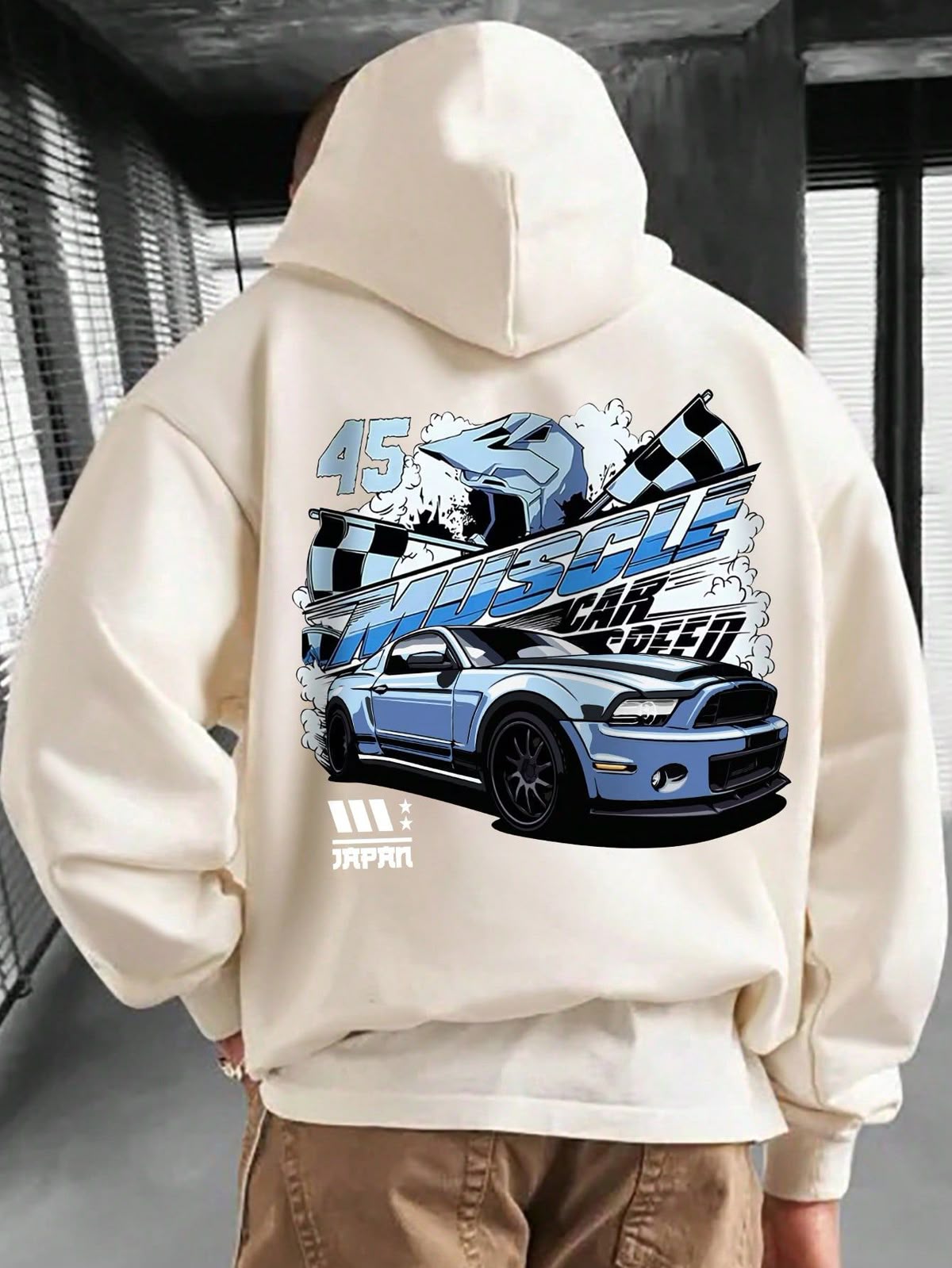 Men's Casual Hoodie With Car Print