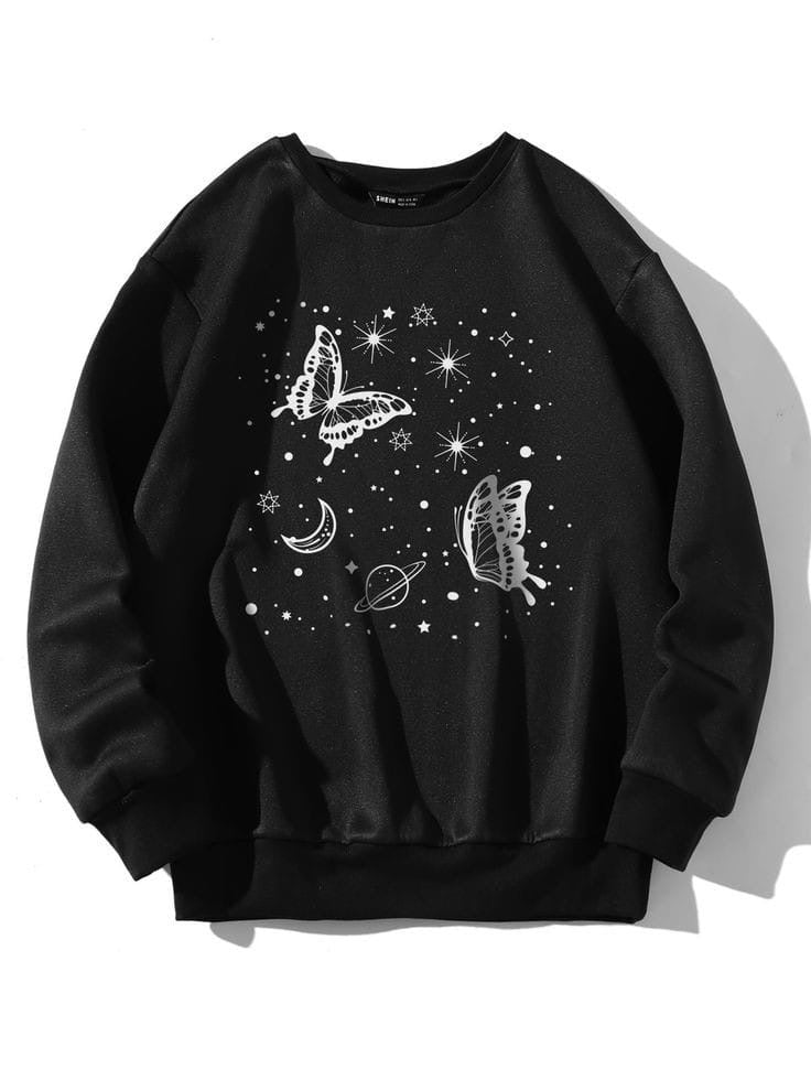 Butterfly and galaxy print oversized sweatshirt