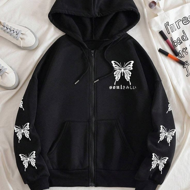 Butterfly zip-up hoodie oversized