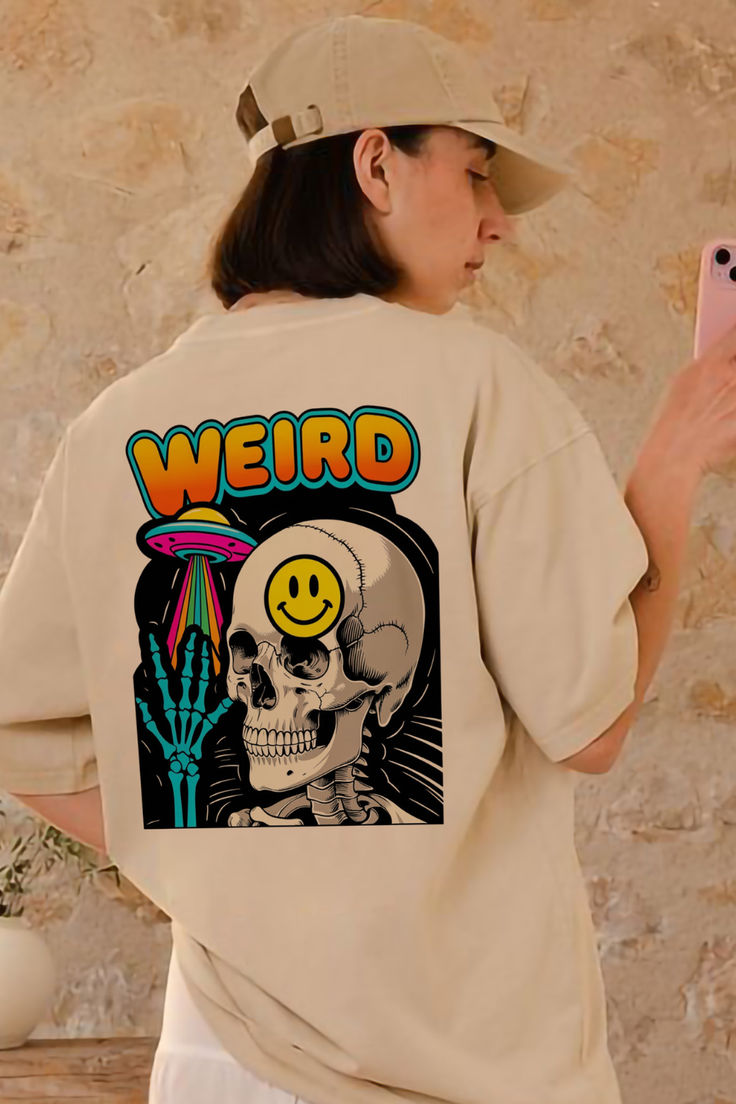 Retro Weird Skull & UFO Graphic T-Shirt – Embrace the Strange!