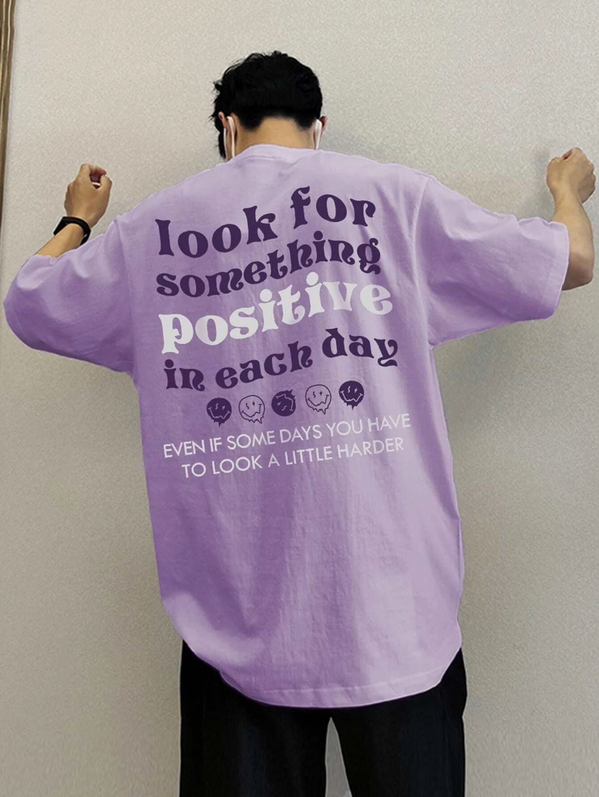 Men Slogan & Cartoon Face Print Drop Shoulder Tee