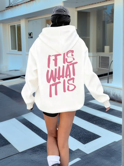 Women's Fashionable Autumn/Winter Hooded Pullover Sweatshirt, Soft & Comfortable Thermal Lined Casual Tops. Women's Leisure Thermal Lined Pullover Sweatshirt With Collegiate Style Graphic Print…