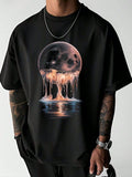 Melting Moon Abstract Design Graphic Tees T-Shirt Cotton Summer Men's Short Sleeve Tops T-Shirt