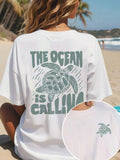 Women's Casual Vacation Letter Print Graphic Round Neck T-Shirt, Summer