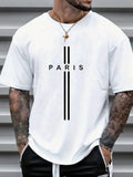 Men's Striped Letter Print Round Neck Casual T-Shirt