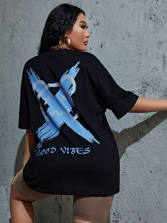 Cartoon and Letter Graphic Drop Shoulder Tee