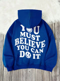 Teen Boy Slogan & Cartoon Face Print Drop Shoulder Hoodie