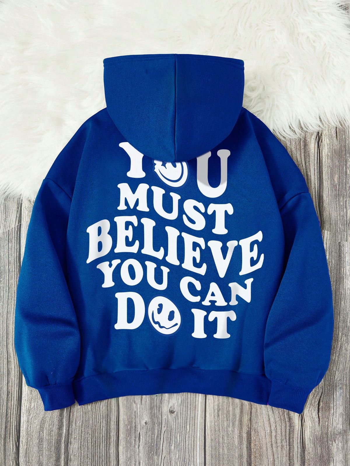 Teen Boy Slogan & Cartoon Face Print Drop Shoulder Hoodie