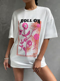 Floral & Letter Graphic Drop Shoulder Tee