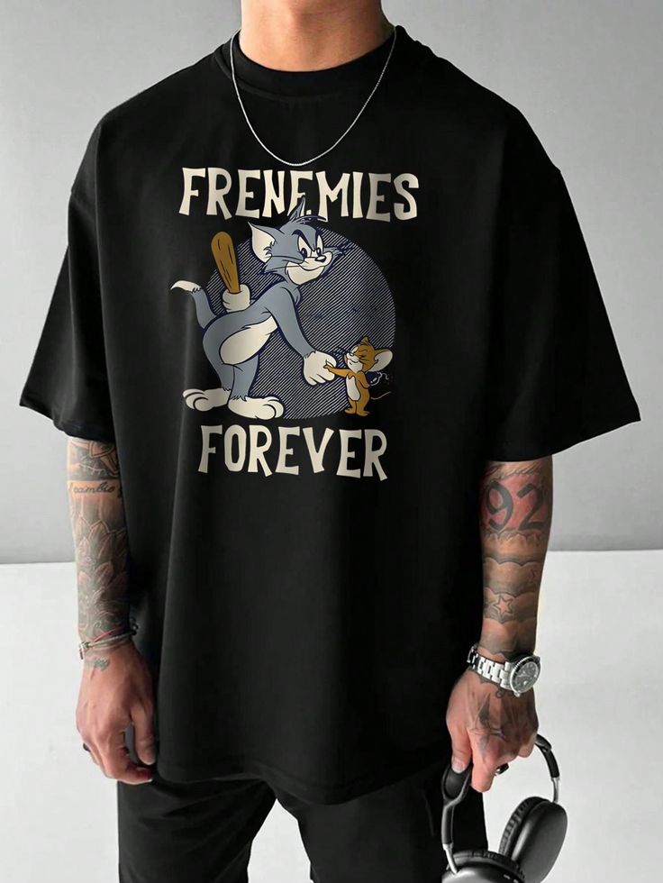 Tom & Jerry Men's Casual Cartoon Print Short Sleeve T-Shirt, Summer
