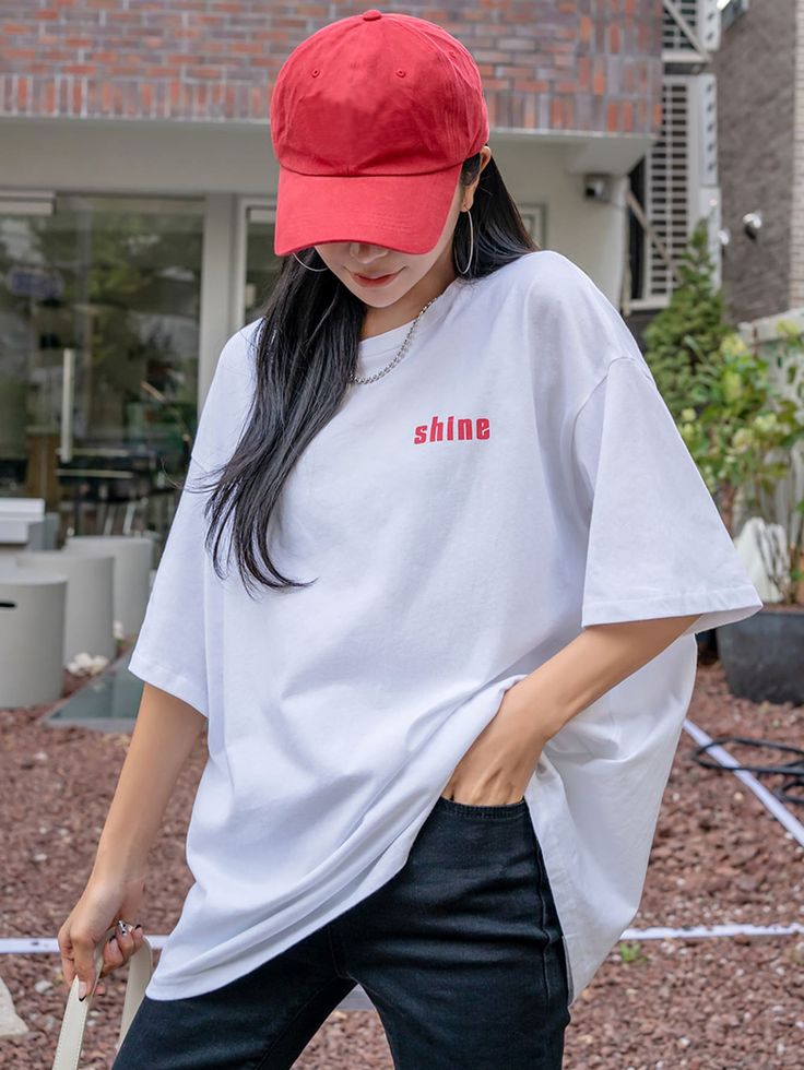 Slogan Graphic Drop Shoulder Oversized Tee
