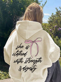 Ladies Bow And Letter Print Casual Hoodie Long Sleeve Sweatshirt,Long Sleeve Tops