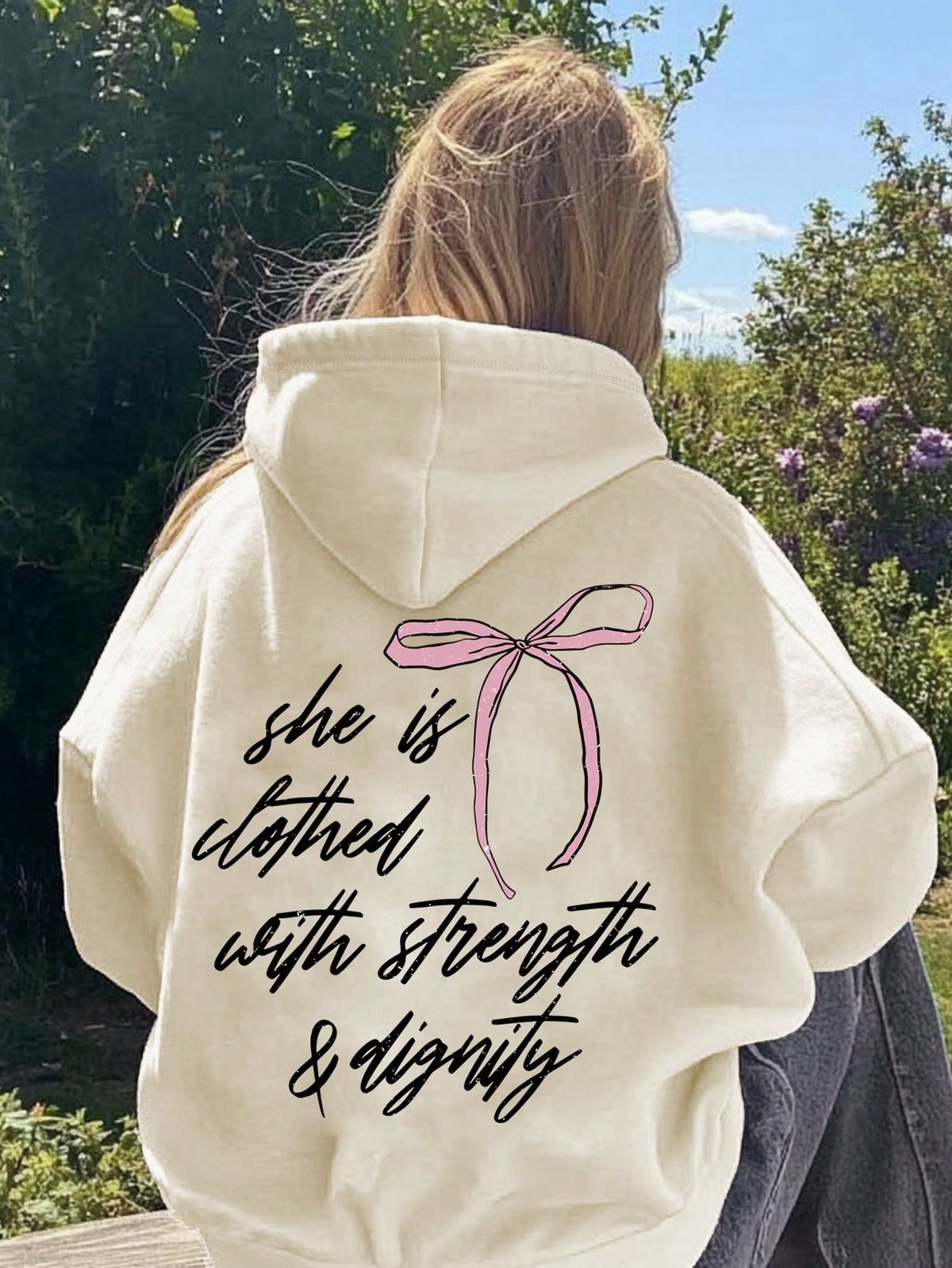 Ladies Bow And Letter Print Casual Hoodie Long Sleeve Sweatshirt,Long Sleeve Tops