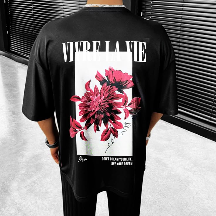 Men's Oversized Floral Print T-Shirt black