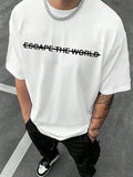 Men Casual Round Neck Short Sleeve T-Shirt With Letter Print, Suitable For Daily Wear In Spring And Summer