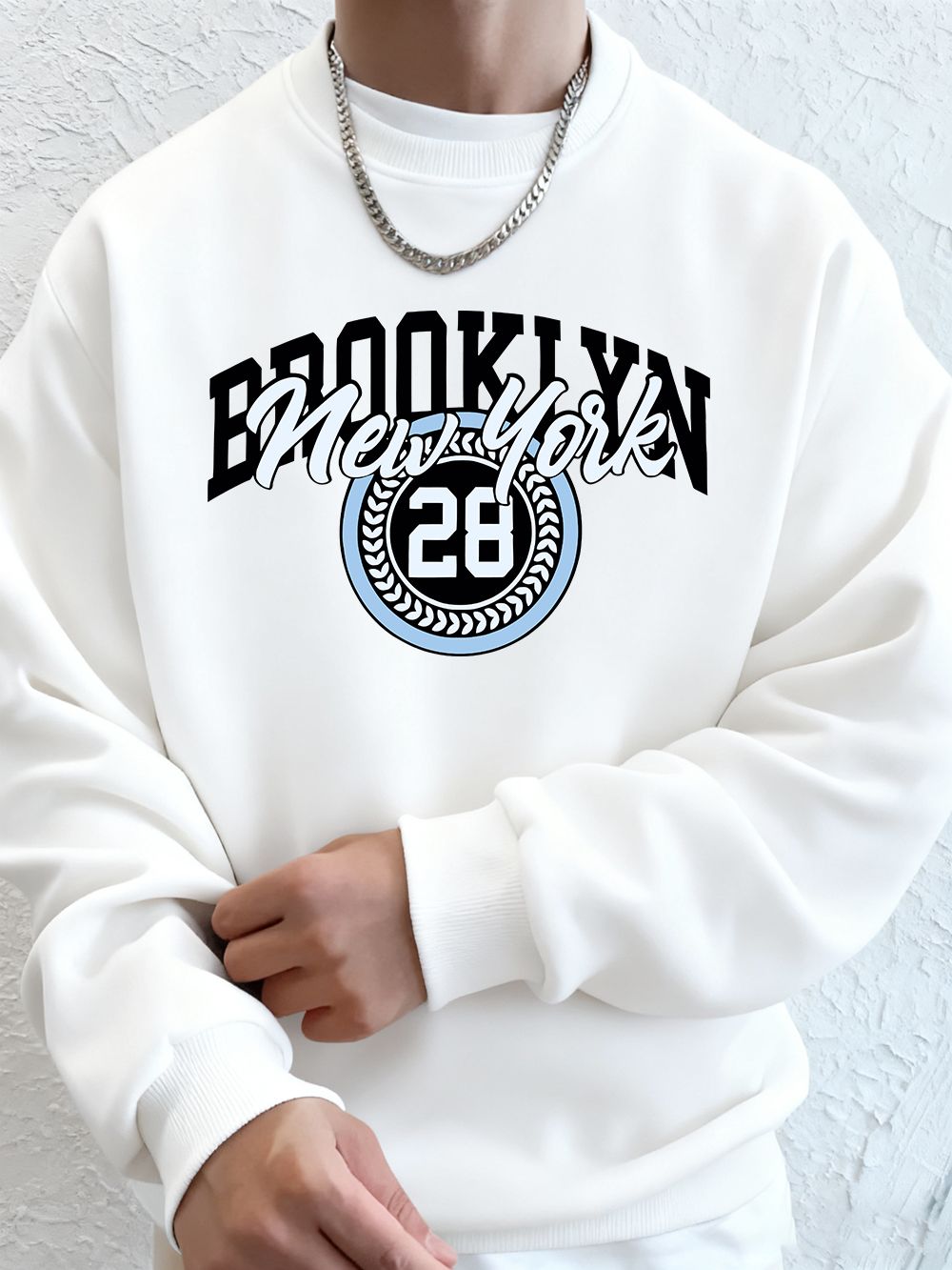 Brooklyn New York 28 Letter Prints Men Hoodies Autumn Fleece Warm Sweatshirts Casual Loose Crewneck