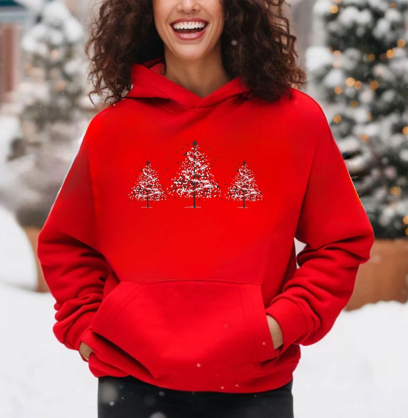 Merry Christmas Hoodie, Nightmare Before Xmass Top, reindeer, snowman, snowflake, santa claus, Elf,festive season, Star Trees