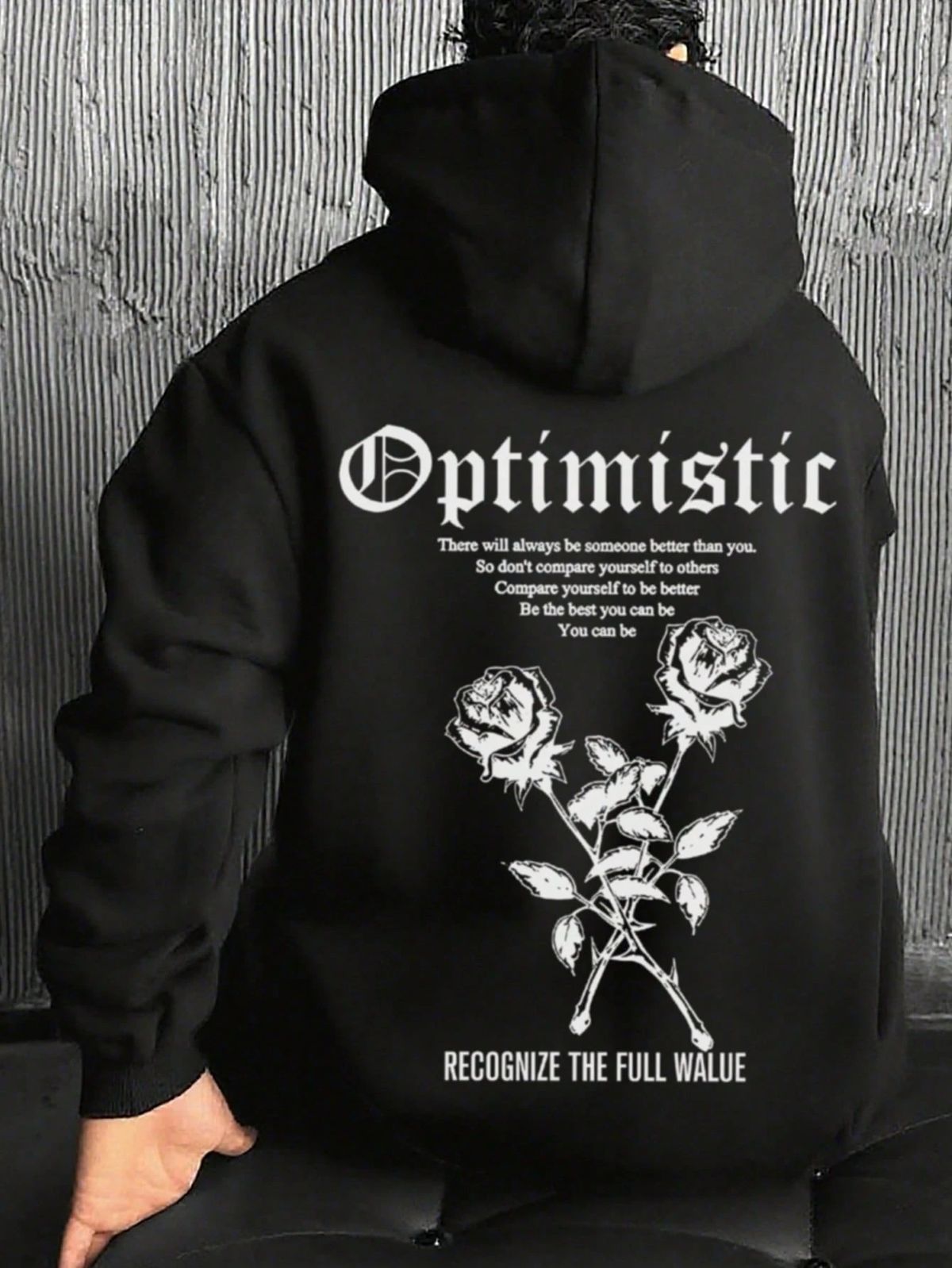 Men's Autumn/Winter Street Fashion Optimistic Rose Print Black Hoodie Sweatshirt | SHEIN Singapore