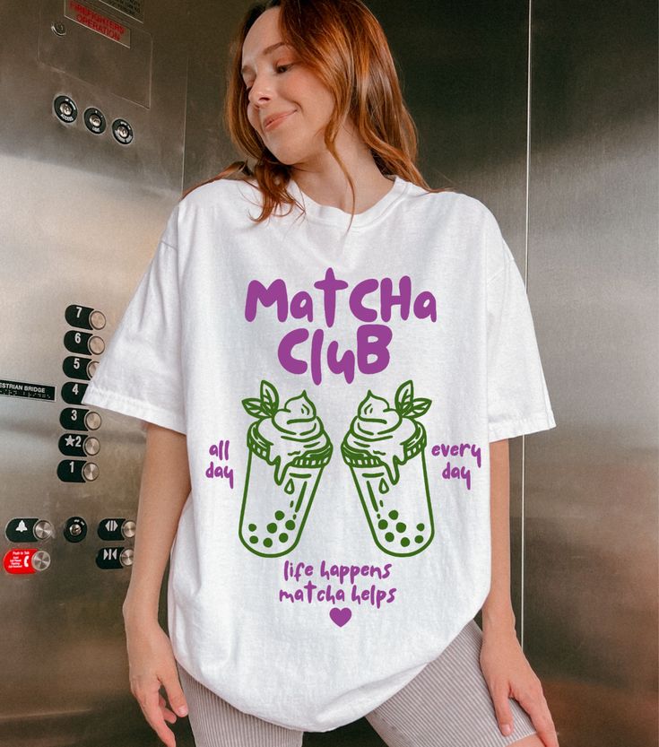Iced Matcha Shirt, Aesthetic Matcha Club Shirt, Trendy Coffee Tea Matcha Lover Oversized Graphic Tee