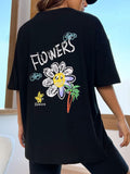 1pc Floral & Letter Graphic Drop Shoulder Tee
