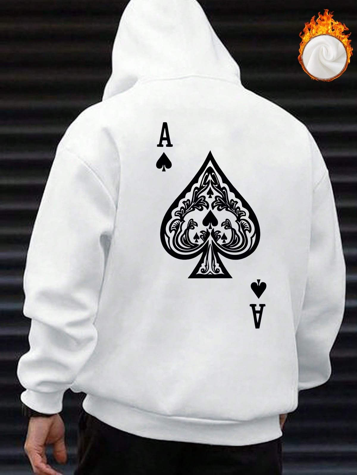 Men's Card Print Drawstring Hooded Fleece Sweatshirt