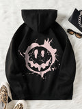 Expression Print Kangaroo Pocket Drawstring Thermal Hoodie