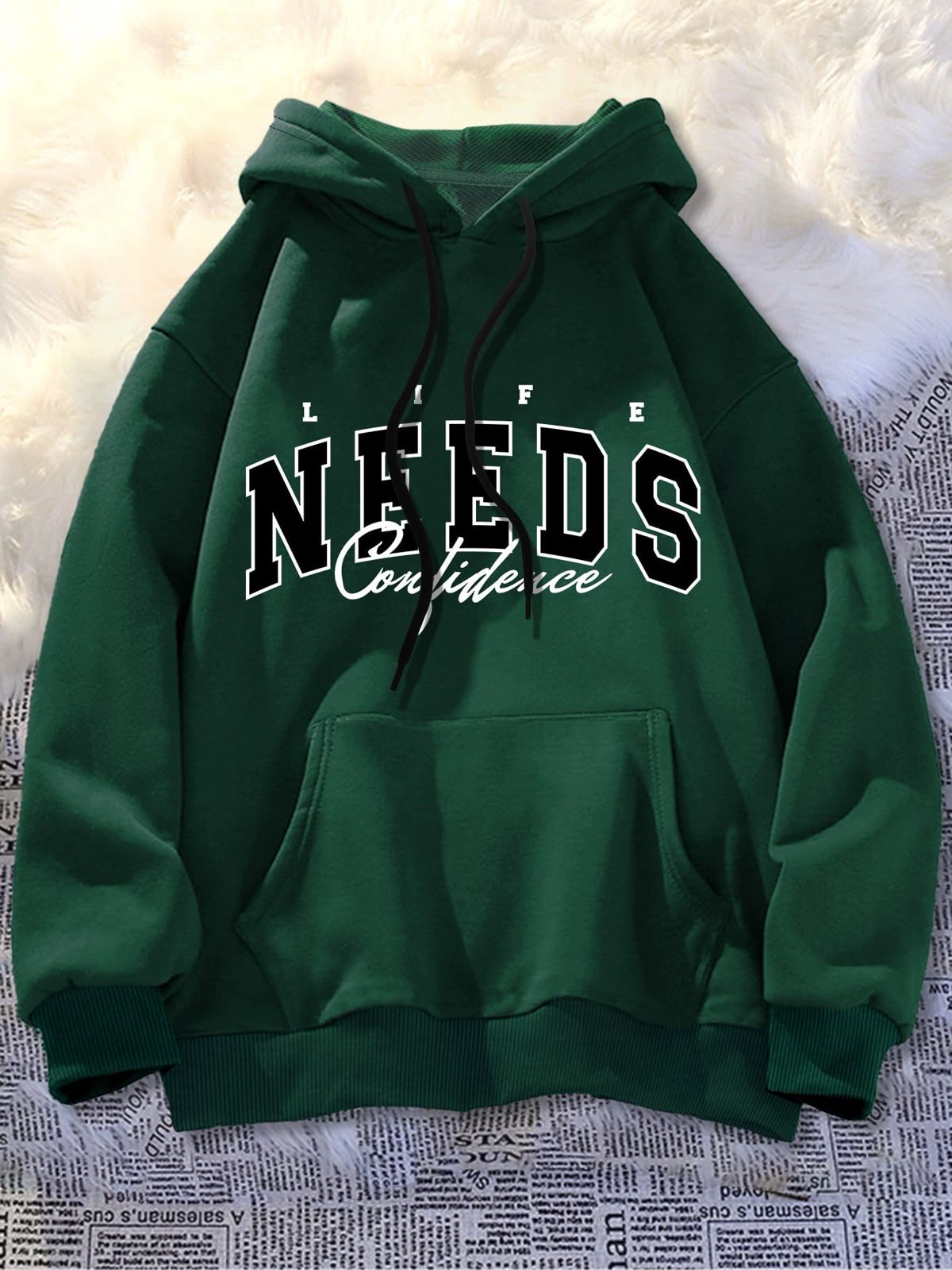 Letter Graphic Kangaroo Pocket Drawstring Hoodie