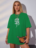 Chinese Dragon & Letter Graphic Oversized Longline