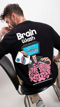Men's Black Brain Wash Graphic Printed Oversized T-shirt