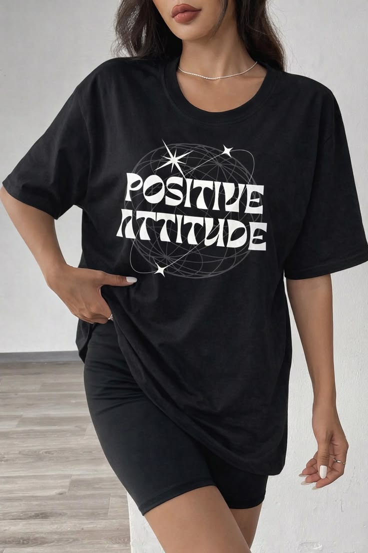 Positive Attitude T-Shirt | Spring Outfits 2026 Women Casual Aesthetic