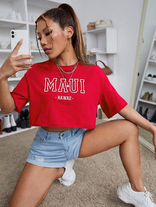 Letter Graphic Crop Top Oversized