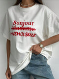Women's Simple Printed Round Neck Short Sleeve T-Shirt Madame Mademoiselle