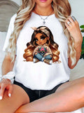 Cartoon Character Print Women's T-Shirt, Women's