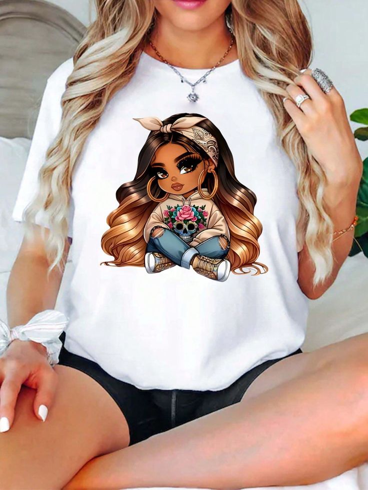 Cartoon Character Print Women's T-Shirt, Women's