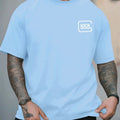 Summer Casual Crew Neck T-shirt With Geometric Lock Pattern For Adults - Knit Polyester Fabric Blend, Slight Stretch, Regular Fit, Breathable Short Sleeve Tee For Outdoor Activities